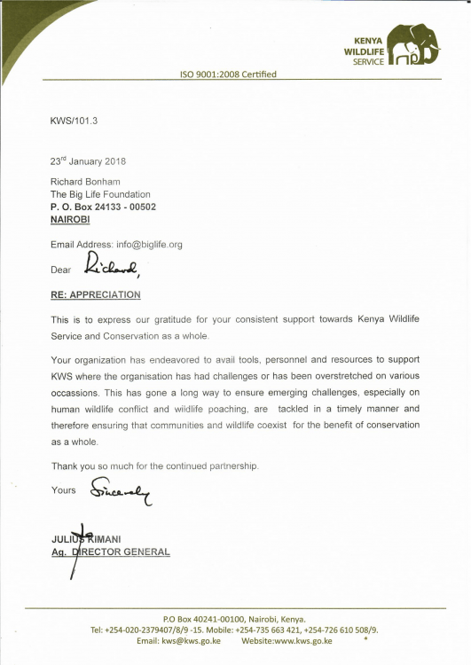 KWS Letter of Appreciation